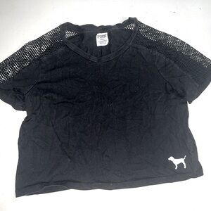 victoria secret PINK fishnet shoulder black crop top
